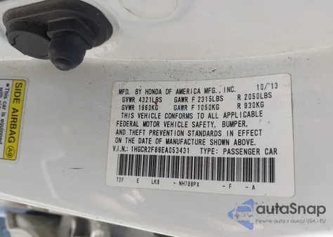 2014 Honda Accord Ex-L from USA, damaged, VIN 1HGCR2F86EA053431
